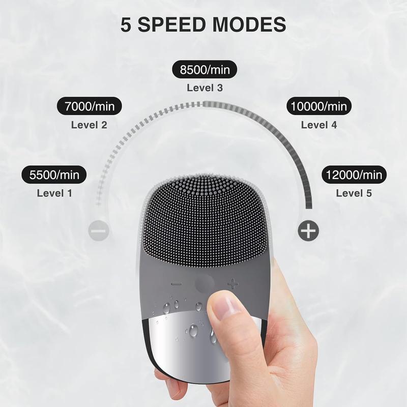 Facial Cleansing Brush 3-in-1   Scrubber 5 Modes Facial Brush IPX7   Brush Cleanser USB Facial   Brushes for Cleansing and (Grey)