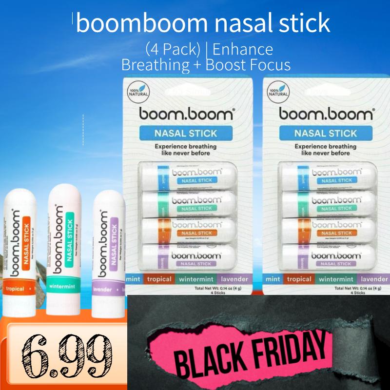 boomboom nasal stick（4 Pack) | Enhance Breathing + Boost Focus | Breathe Vapor Stick Provides Fresh Cooling Sensation | Aromatherapy Inhaler with Essential Oils + Menthol (Mint, Wintermint, Tropical)boom boom nasal stick， boomboom nasal stick