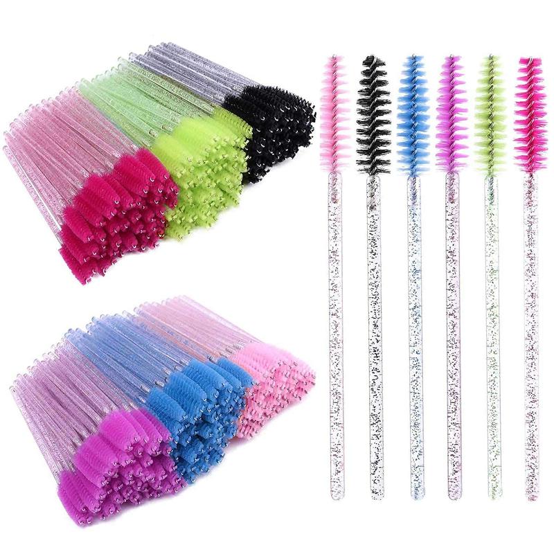 300 Pcs Disposable Eyelash Mascara Brushes with PBT Fibers & Crystal Handles for Eyelash Extensions, Eyebrows, and Makeup Smooth Elastic