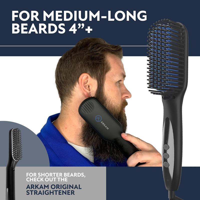 Beard Straightener for Men -Premium Heated Beard Brush Kit w Anti-Scald Feature, Dual Action Hair Comb Case for Medium to Long Beards Gift Comfort