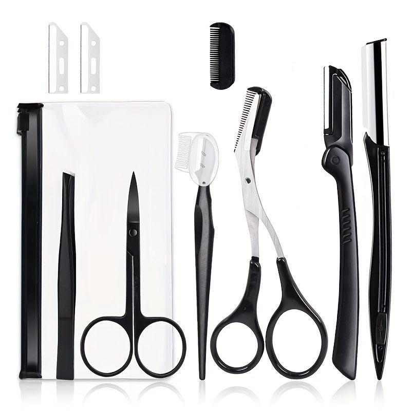 Summer Eyebrow Trimming Tools Include Eyebrow Clip, Eyebrow Cutter, Stainless Steel Eyebrow Scraper, Eyebrow Comb, 9 Counts Eyebrow Shaping Tool with Storage Bag, Skincare Tools, Christmas Gift