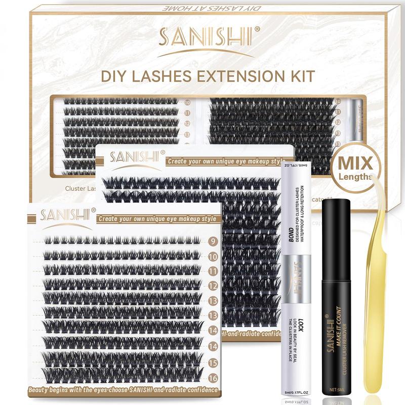 DIY Individual False Eyelashes Kit, Summer Makeup, 1 Set DIY Lash Kit Including 400pcs box 9-16mm Separated False Eyelashes & 1 Adhesive & 1 Remover & Tweezers, Christmas Gift