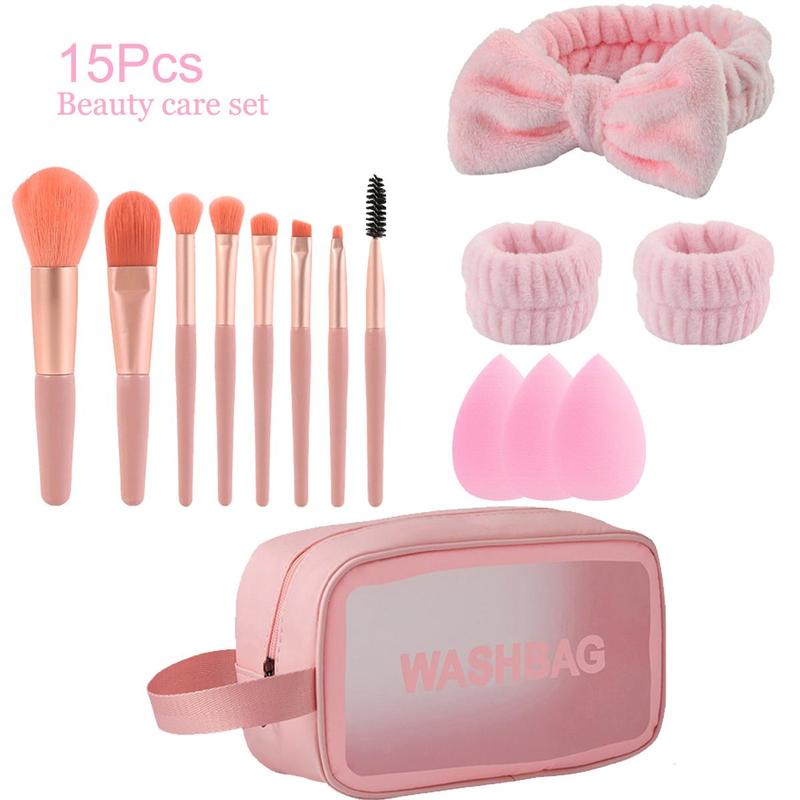 Makeup Tool Set, 15pcs set Makeup Brush & Makeup Sponge & Hair Tie & Makeup Bag, Professional Makeup Tools for Women, Christmas Gift