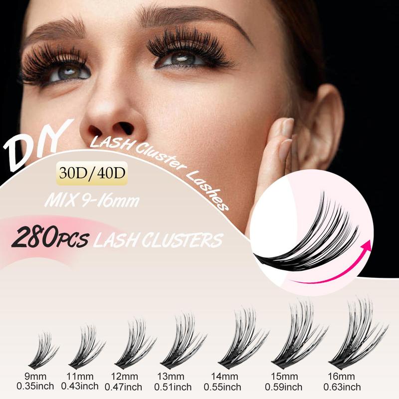 Mixed D Curl Individual False Eyelashes with Glue & Tweezers & Brush & Lash Remover, 30D 40D Eyelashes Extensions Kit, Eye Cosmetic for Daily Makeup, Trending Products