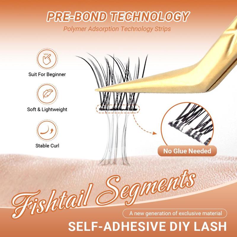 Fishtail Individual False Eyelashes, One-step Self Adhesive Natural Look Eyelash Extensions, Eye Makeup Enhancement False Eyelashes for Women & Girls, Lashes Extension Kit, Eyelash Clusters, Christmas Gift