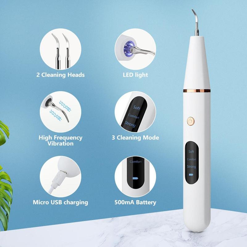 Portable Electric Teeth Cleaner, 1 Box Rechargeable Teeth Polisher with LED Light & Dental Tools & Replacement Head, Dental Scaler, Oral Irrigator Oral Care Product for Travel & Home Use