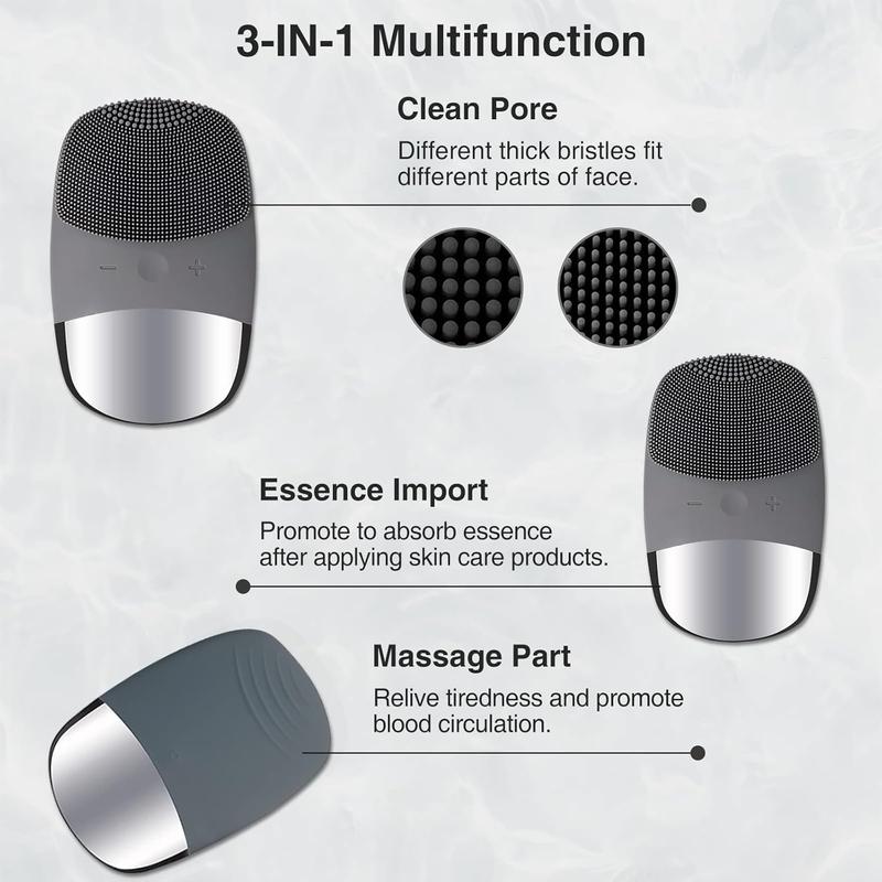 Facial Cleansing Brush 3-in-1   Scrubber 5 Modes Facial Brush IPX7   Brush Cleanser USB Facial   Brushes for Cleansing and (Grey)