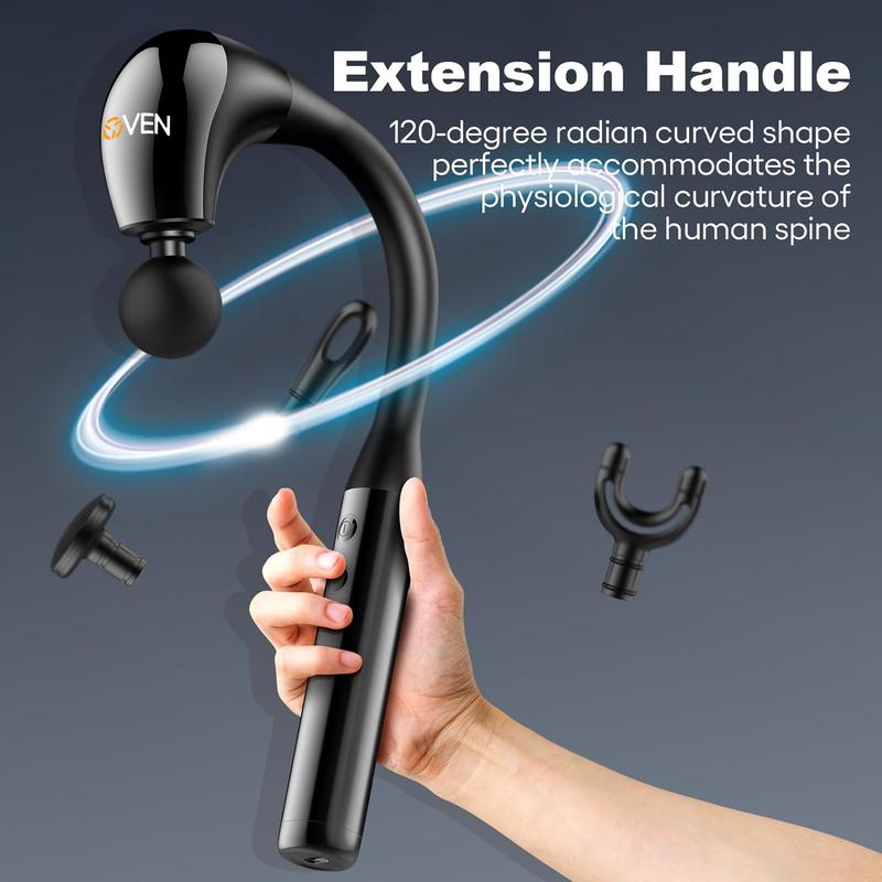 SPOVEN Massage Gun with Upgraded Extension Handle, 10MM Massage Gun Deep Tissue, Back Massager,  portable for Pain Relief, 4 Massage Heads, 5 Speeds.