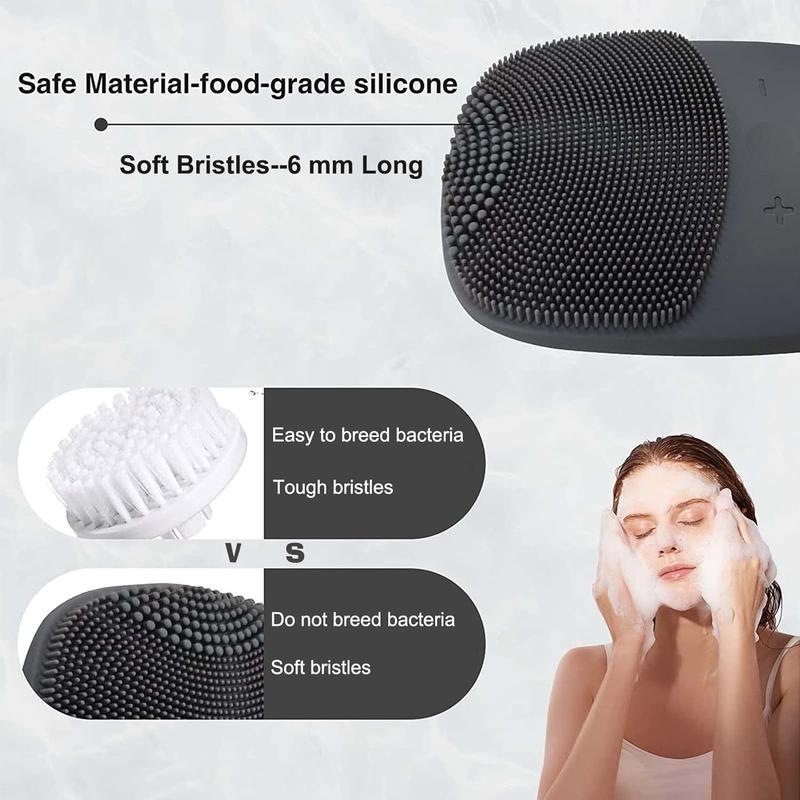 Facial Cleansing Brush 3-in-1   Scrubber 5 Modes Facial Brush IPX7   Brush Cleanser USB Facial   Brushes for Cleansing and (Grey)