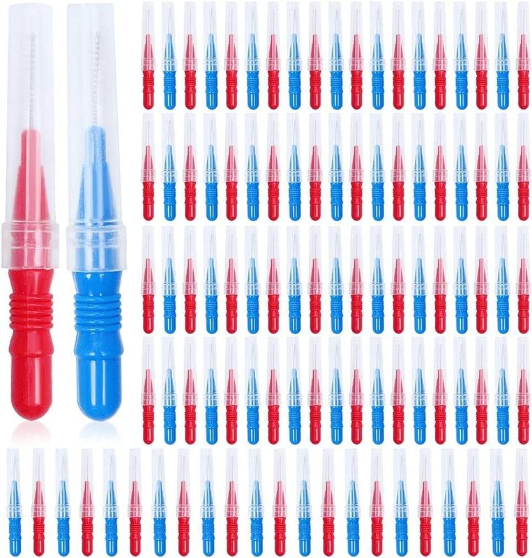 100 count Braces Brush for Cleaner, Toothpick   Flossing    Hygiene Flosser  Cleaning Tool (Red+Blue)