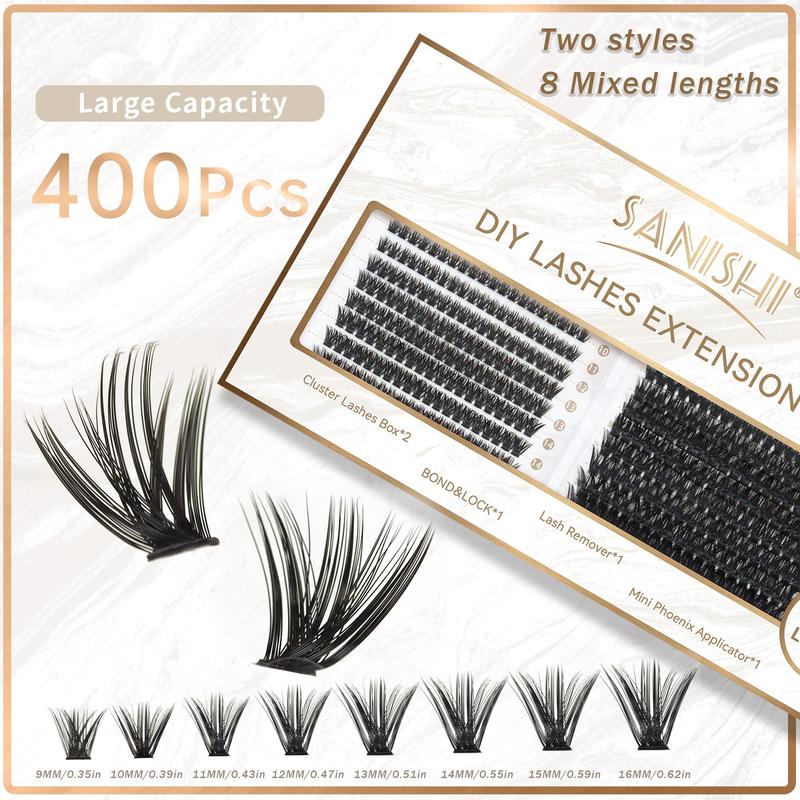 DIY Individual False Eyelashes Kit, Summer Makeup, 1 Set DIY Lash Kit Including 400pcs box 9-16mm Separated False Eyelashes & 1 Adhesive & 1 Remover & Tweezers, Christmas Gift