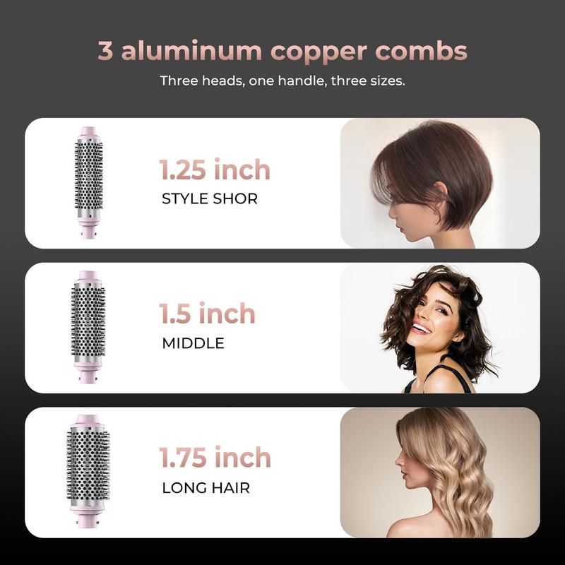 3 in 1 Thermal Round Brush, 1 Count Thermal Brush with Detachable Heads for Curls, Easy To Use, Personal Care Appliances, Christmas Gift, Stocking Fillers, Winter & New Year Gift