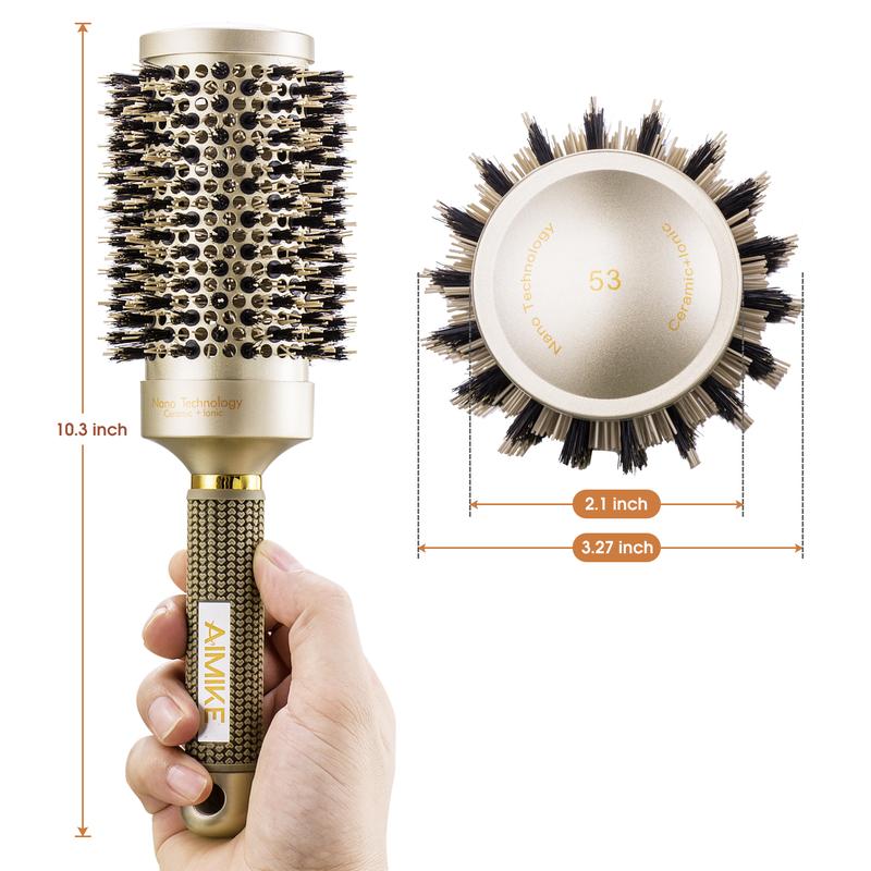 AIMIKE Boar Bristles Round Brush, Nano Thermal Ceramic & Ionic Tech Hair Brush, Enhance Texture for Hair Drying, Styling, Curling and Shine