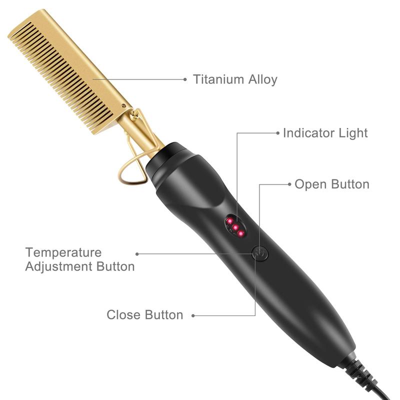 Electric Hot Comb Hair Straightener - Heat Pressing Comb Portable Curling Flat Iron Curlers High Heat Ceramic Press Comb - Professional Electrical Straightening Comb