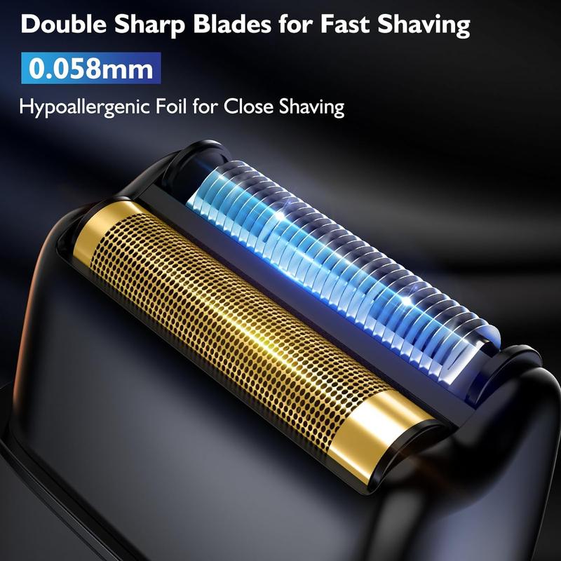 Electric Razor for Men, Beard Trimmer Face Double Foil Shaver with 3 Adjustable Speed, Close Shaving Head Shavers Cordless Rechargeable Waterproof Razors for Professional Barbers and Stylists, Black Comfort