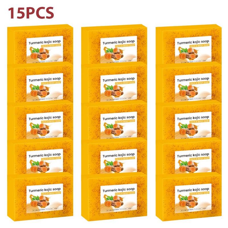 Turmeric Kojic Soap Bar, 15pcs set Natural Moisturizing Brightening Soap Bar Cleanser, Deep Cleansing Body Wash Soap for Face & Body, Skin Care Product for Men & Women, Stocking Fillers Gift, Kojic Acid Soap