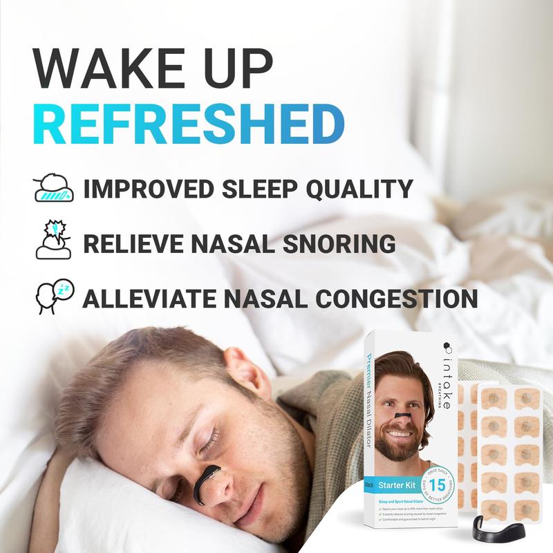 Intake Breathing Nasal Strip Starter Kit (30 Count, Black) - Boost Oxygen Intake, Reduce Snoring, Improve Sleep Quality - Sweat Resistant, Skin Safe Nasal Strips - Extra Strength Snoring Solution