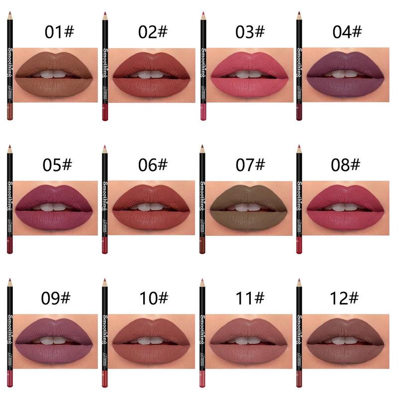 Long Lasting Matte Lip Liner, 12pcs box Waterproof Easy Coloring Lipliner, Girls and Women Makeup Accessories for All Occasions Lip Makeup, Makeup Set