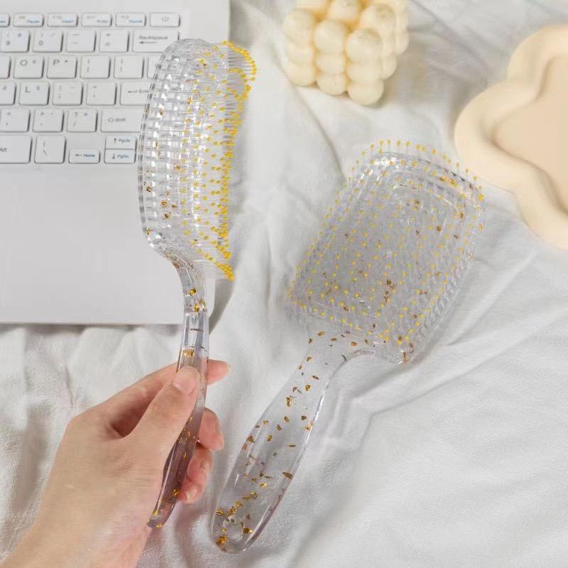 Clear Glitter Hollow-out Hair Detangling Brush, Detangle Hair Brush Wet Hair Brush Dry Hair Brush, Curved Vented Anti Frizz Hair Brush Hair Massage Comb