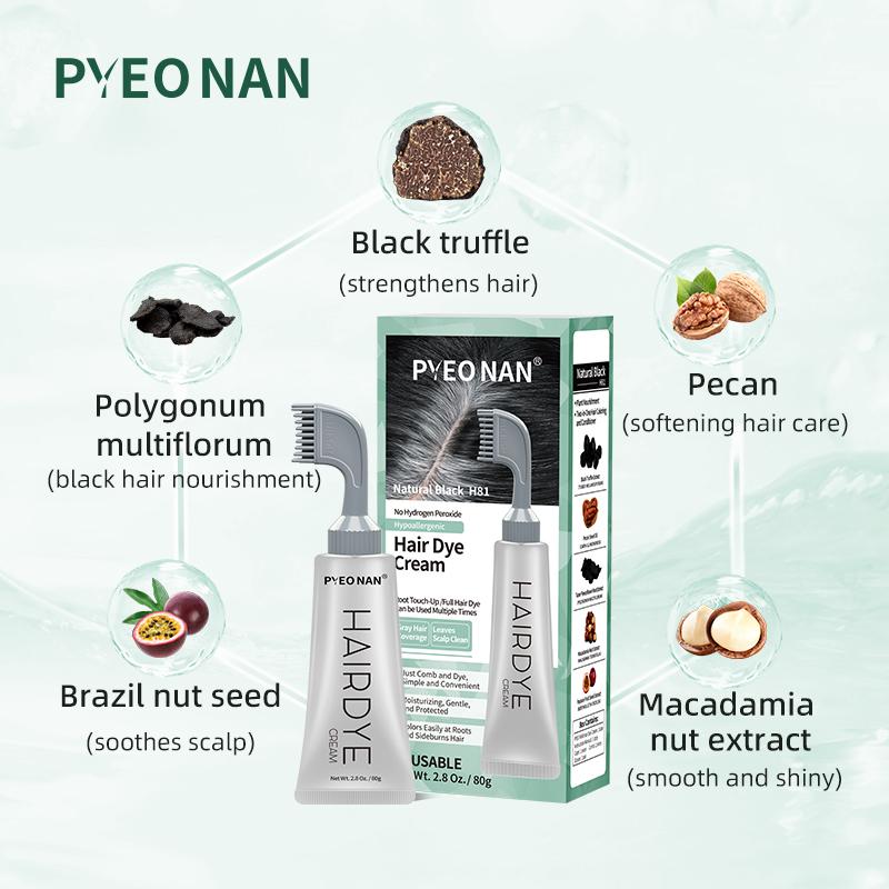 PYEONAN Unisex Hair Dye Comb, Hypoallergenic, Natural Plant Extract Without Bleaching, Instant 2 in 1 +Grey Hair Coverage and Haircare ,Grey Hair Turn to Black Color or  Drak Brown -Herbal Ingredients Hair Color 2.8Oz.  80g