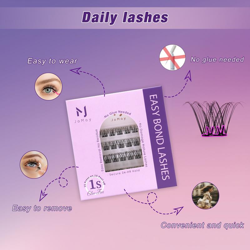 JoMay Self-Adhesive Lashes Extension Kit,No Glue Lash DIY Lash Clusters Kit,No Glue, Beginner Friendly Eyelashes with Tweezers Cosmetic Lash Extension mascara band  qlash