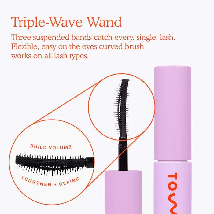 MakeWaves Mini Mascara - Volumizing, Lengthening, and Nourishing Formula - Vegan and Cruelty-Free - Triple-Wave Wand - Castor Oil, Makeup