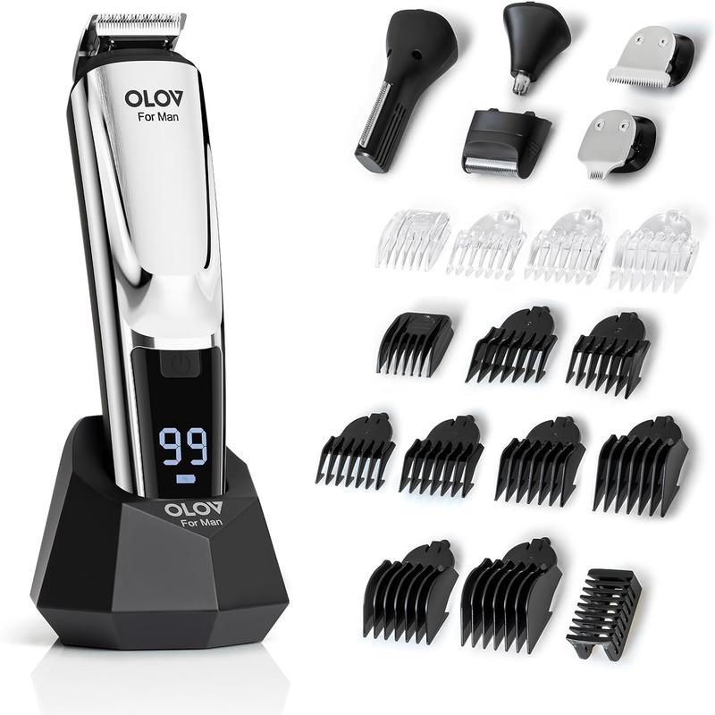 OLOV Beard Hair Trimmer for Men -Christmas Gifts- All-in-One Mens Grooming Kit with Trimmer for Beard, Nose, face, Cordless Hair Clippers Electric Razor, Black