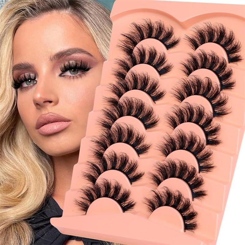 Fluffy False Eyelashes, 7 Pairs 20mm Full Wispy Strip Eyelashes, 8D Volume Curly False Eyelashes