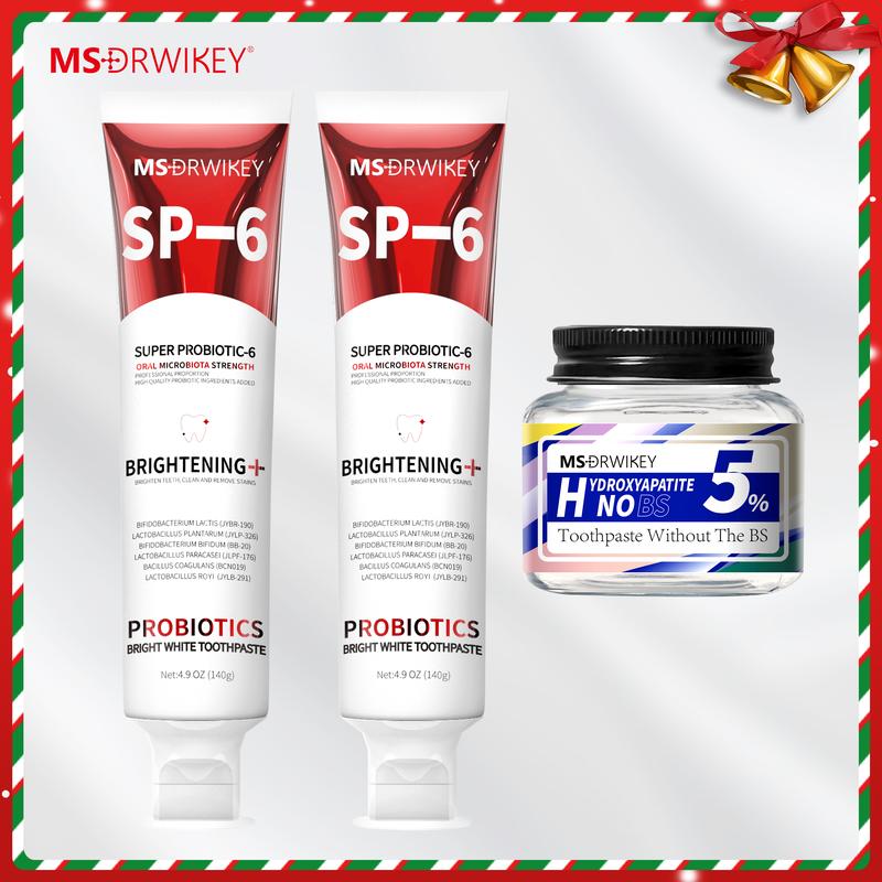 MSDRWIKEY Christmas Gift Oral Care Set: 2 SP-6 Probiotic Toothpastes + 1 Solid Toothpaste for Complete Oral Health and Long-Lasting Fresh Breath