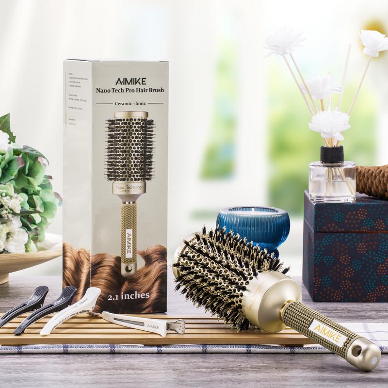 AIMIKE Boar Bristles Round Brush, Nano Thermal Ceramic & Ionic Tech Hair Brush, Enhance Texture for Hair Drying, Styling, Curling and Shine