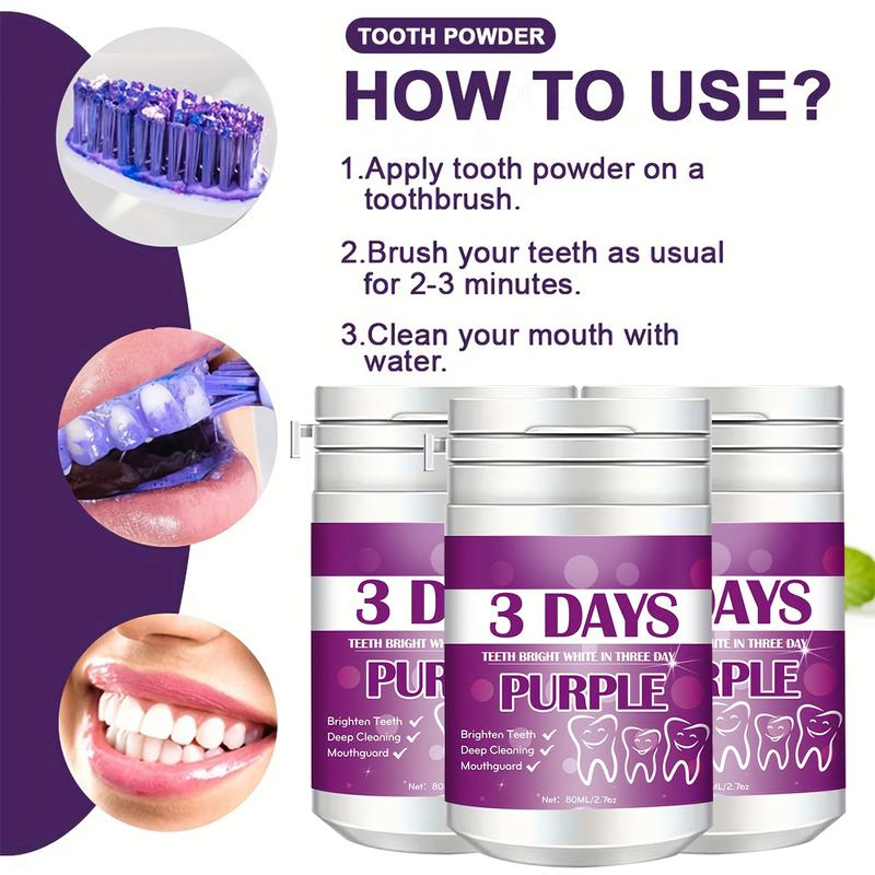 1pc 3pcs Purple Tooth Cleaning Powder, 3-day Deep Cleaning Tooth Powder BreathFreshener, Basic Oral Care, Daily Life Tooth Cleaning Tools Teeth Whitening Powder