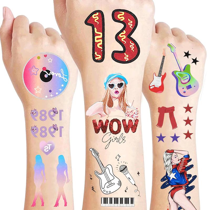 80pcs Number 13 Tattoos Temporary, Singer AlbumTattoo, TS Tour Birthday Party Decorations Party Favors Supplies, 13 Stickers Gifts Merch Accessories Concert For Fans