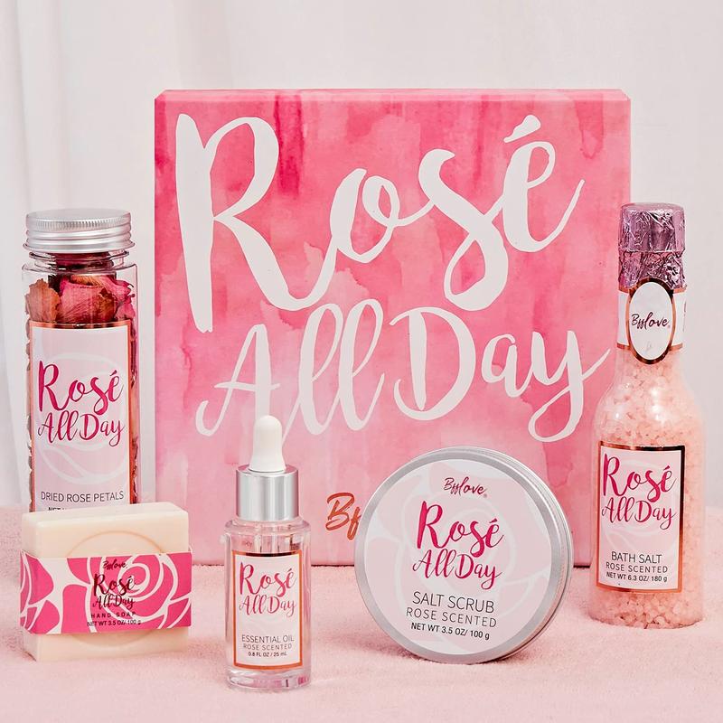 Spa Gifts for Women, BFF LOVE 6Pcs Rose Spa Set, Spa Kit with Essential Rose Oil, Bath Salt, Soap, Natural Petals, Gift Set for Girlfriend Her Wife Mom Birthday Anniversary