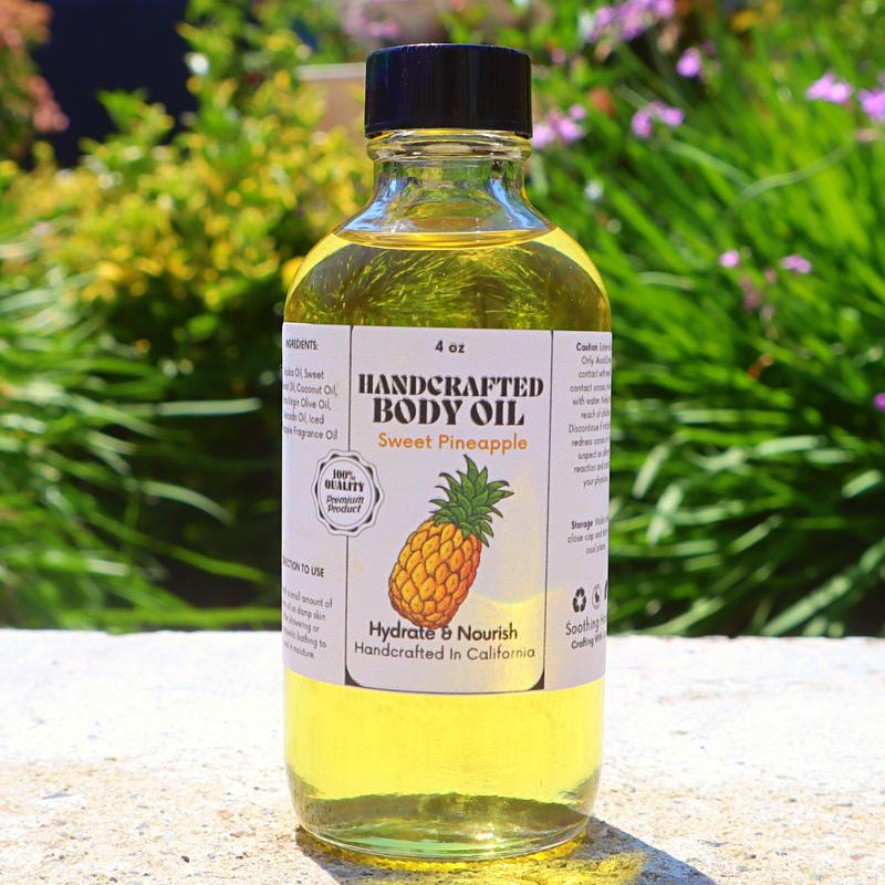 Handcrafted Sweet Pineapple Body Oil for Skin Hydration Body Care Coconut Fragrance Jojoba Olive Avocado Comfort Cosmetic