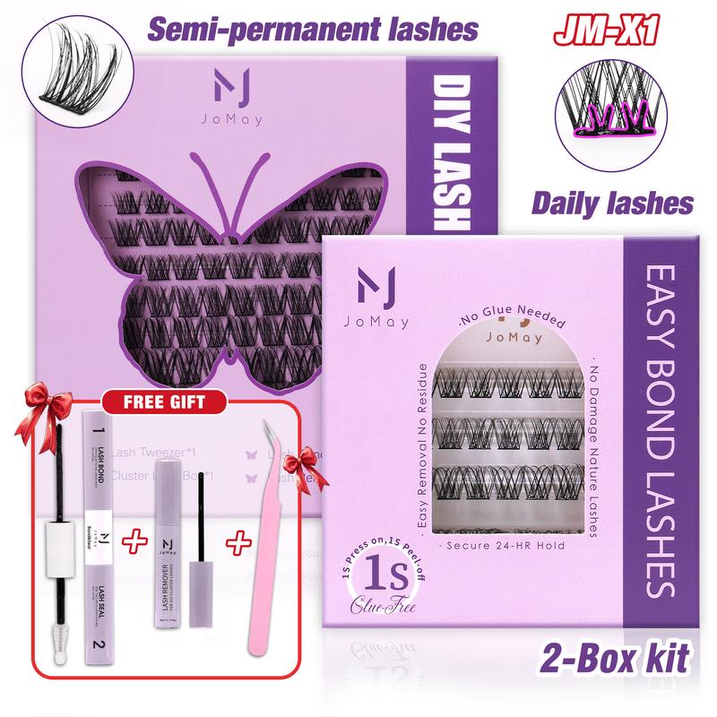 JoMay Self-Adhesive Lashes Extension Kit,No Glue Lash DIY Lash Clusters Kit,No Glue, Beginner Friendly Eyelashes with Tweezers Cosmetic Lash Extension mascara band  qlash