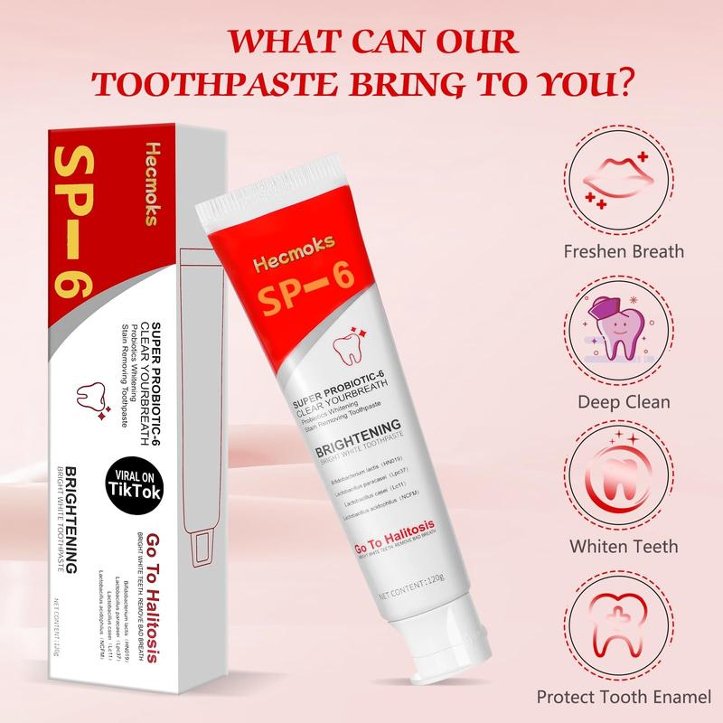 HECMOKS SP-6 Jasmine Probiotic Toothpaste, Natural Whitening for Bright Smiles, Fresh Daily Oral Care