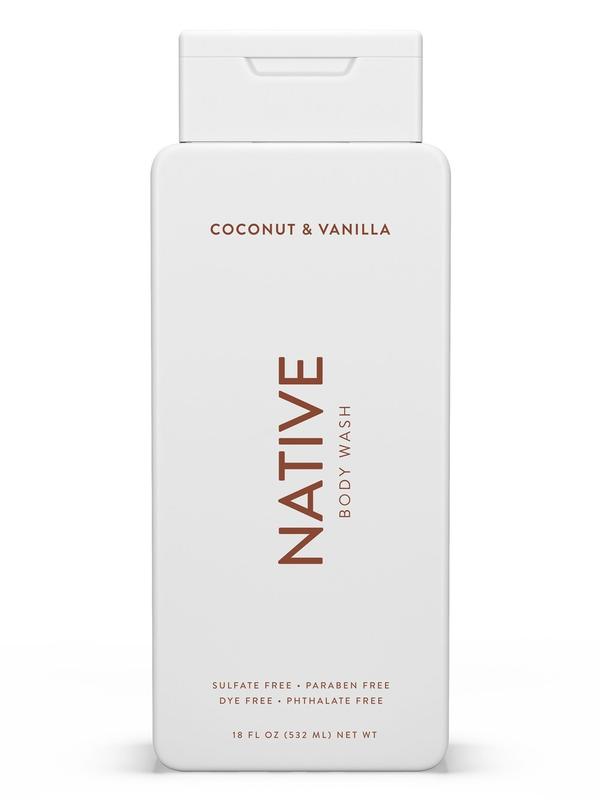 Native Body Wash, Coconut & Vanilla, Sulfate Free, Paraben Free, for Men and Women, 18 oz