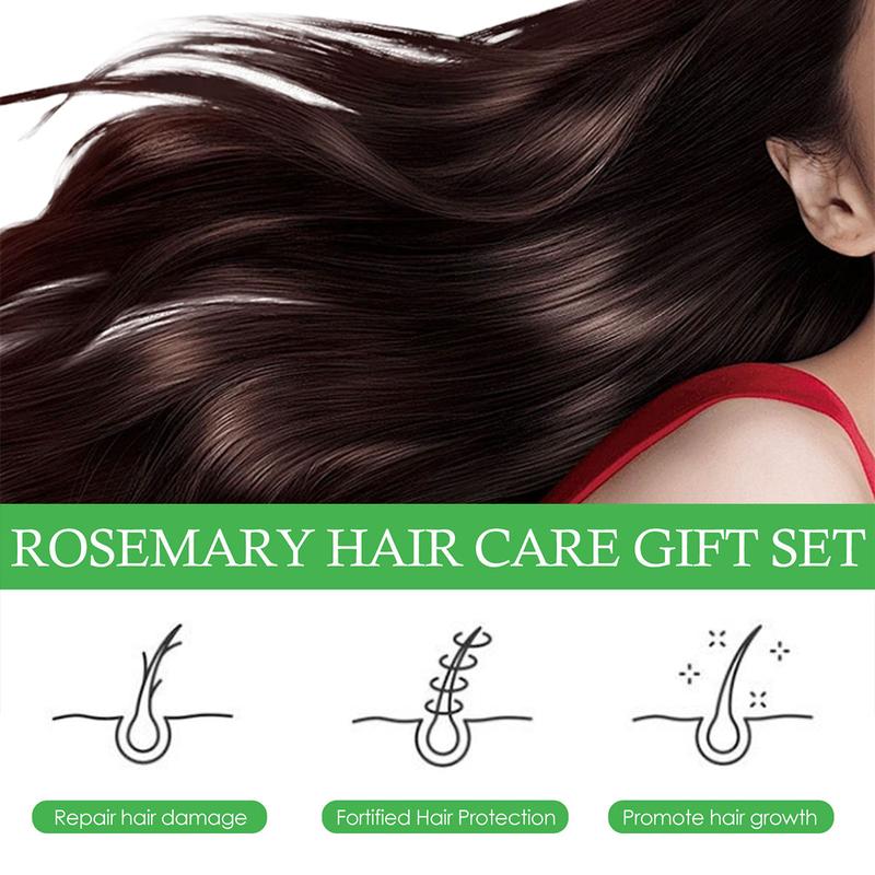 Hair Thickening Essential Oil Gift Set, Rosemary Hair Care Gift Set Including Roller Design Scalp Massage Oil & Hair Smoothing Spray & Nourishing Essential Oil