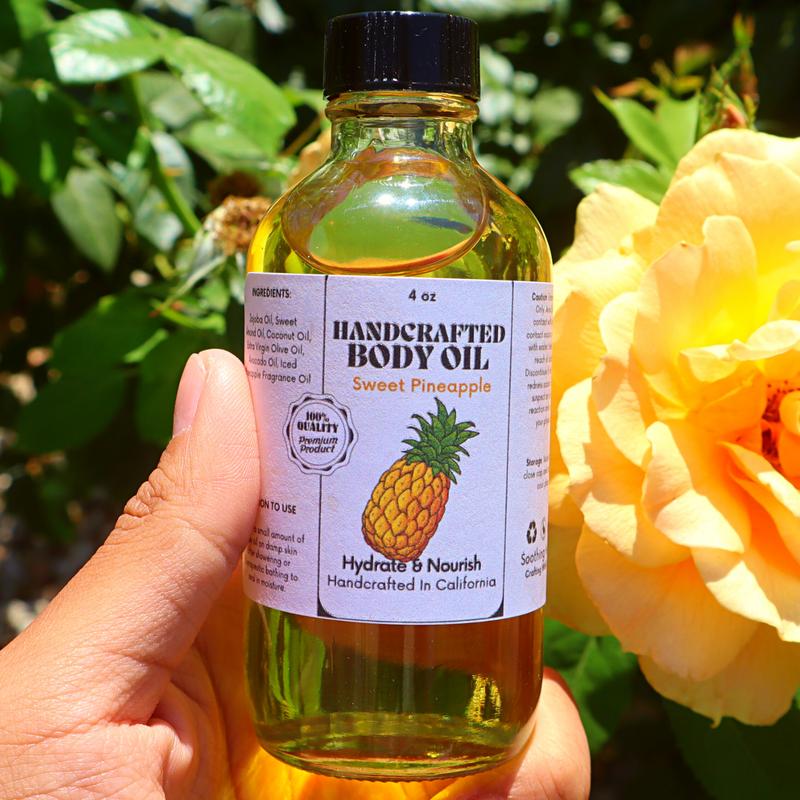 Handcrafted Sweet Pineapple Body Oil for Skin Hydration Body Care Coconut Fragrance Jojoba Olive Avocado Comfort Cosmetic