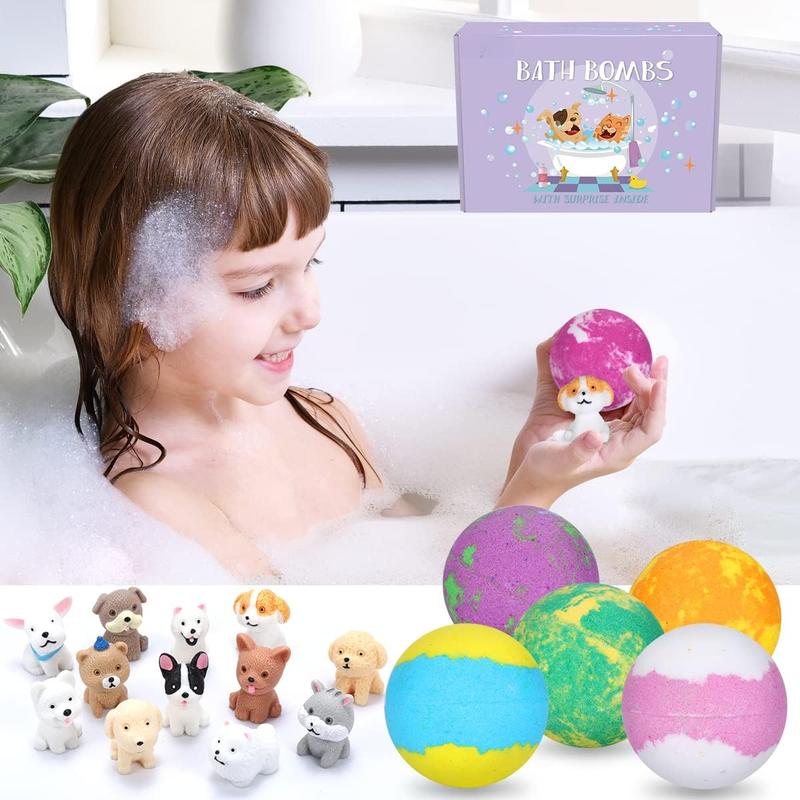 Bath Bombs for Kids with Surprise Toys Inside for Girls Boys - 12 PCs Bubble Bath Fizz Balls Gift Set with Surprised Puppy Toy, Gentle and Kids Safe for Easter Eggs Stuffers Christmas Body Care Bright