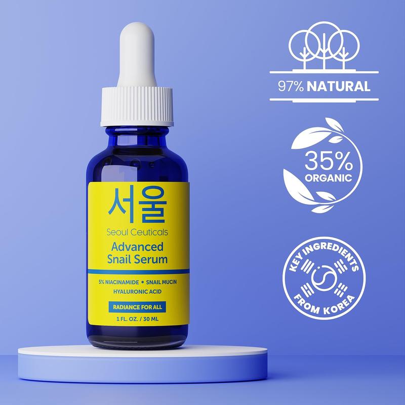 SeoulCeuticals Korean 5% Niacinamide + Snail Mucin 97.5% Essence Serum + Hyaluronic Acid, Cruelty Free Korean Skin Care, Natural & Organic Anti Aging Face Serum for Dull Skin, K Beauty 1oz Moisture Skin Repair