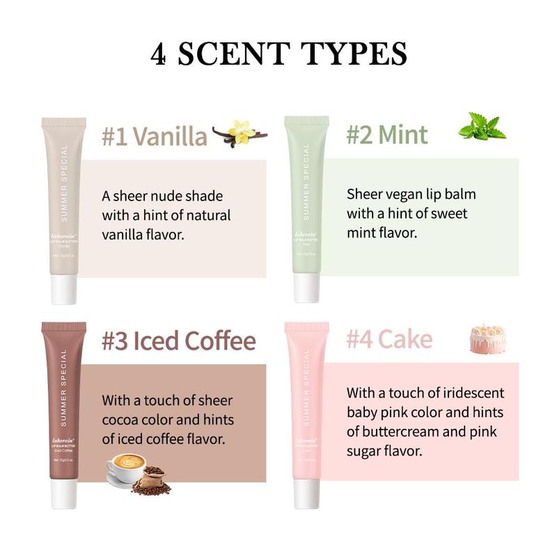 Moisturizing Lip Butter Balm, 4 Counts set Hydrating Lip Balm, Plumping Lip Oil Lip Stick, Glossy Lip Glaze Stick, Plumping Lip Cosmetic, Lip Stain