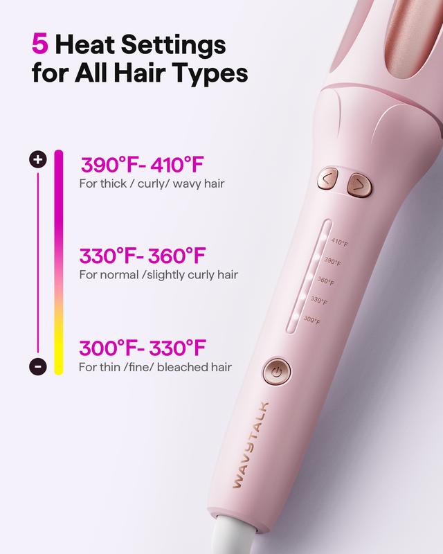 Wavytalk 1.25 inch Automatic Curling Iron - 5 Temperatures & 3 Timers, Anti Scald & Tangle-free, 26 Million Negative Ions for Effortless and Shiny Curls