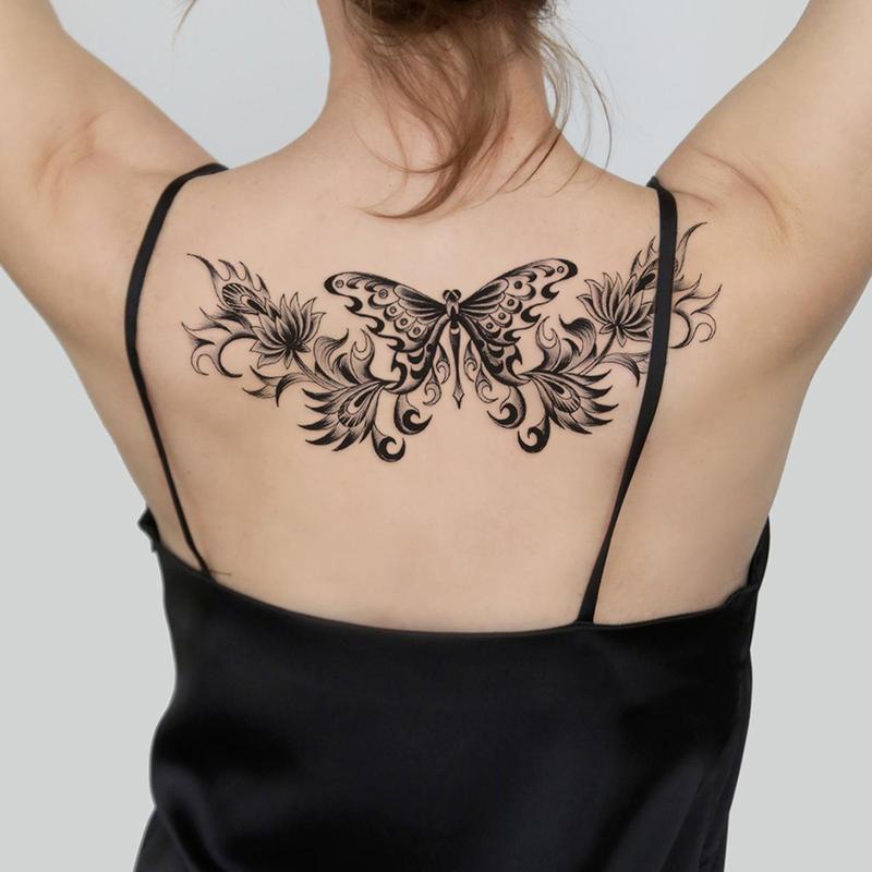 Butterfly Pattern Temporary Tattoo Sticker, 1 Count Floral Pattern Body Art Sticker, Body Art Decoration for Women & Girls