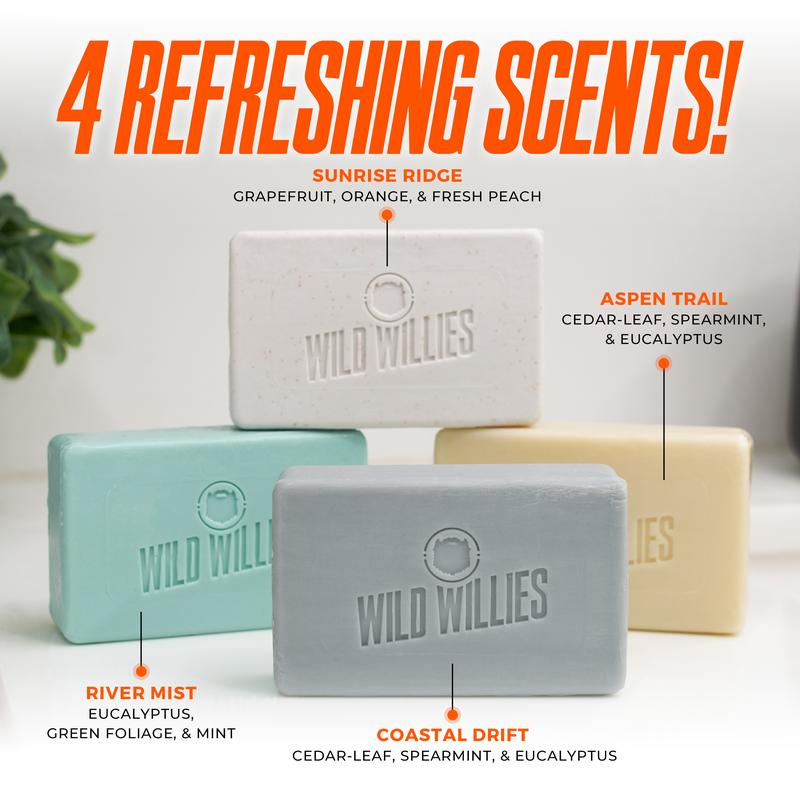 Wild Willies Moisturizing Mens Bar Soap - Bath Soaps with Shea Butter for Odor Protection - Natural Body Bar for Men Body Care Comfort