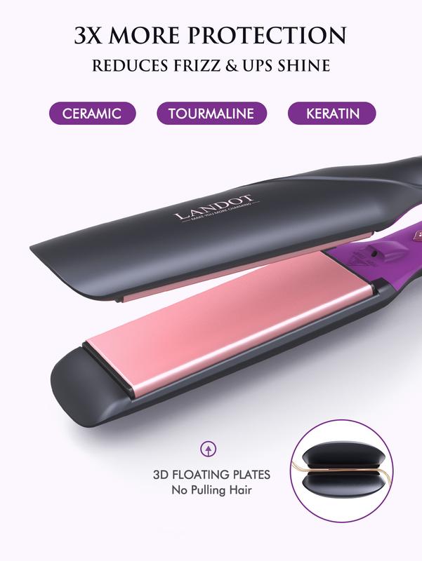 Straightener and Curler 2 in 1 - Landot Professional Ceramic Straightening Curling Iron for Straighten Curl Wave Hair -  12 Digital Heat Settings