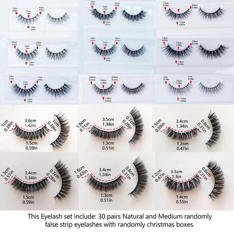 Natural & Medium False Eyelashes, 30 Pairs 60 Pairs Fluffy Curling False Eyelashes, Reusable Eye Makeup Products for Women & Girls, Christmas Gift