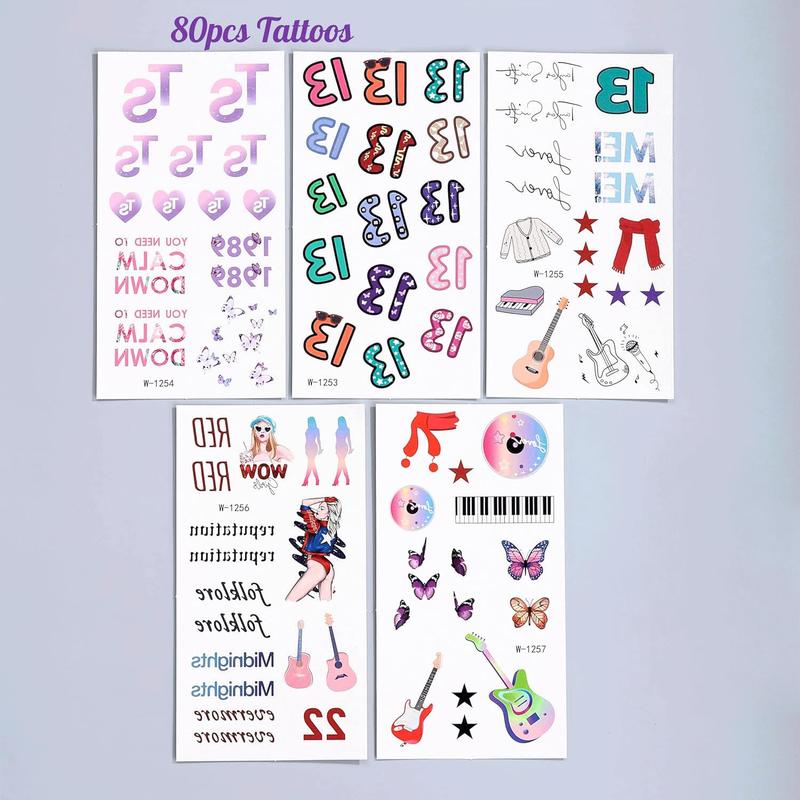 80pcs Number 13 Tattoos Temporary, Singer AlbumTattoo, TS Tour Birthday Party Decorations Party Favors Supplies, 13 Stickers Gifts Merch Accessories Concert For Fans