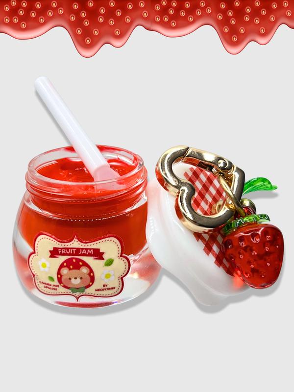 Fruit Lip Jam Gloss with Keychain and Applicator - Moisturizing Lip Treatment Glossy Lipgloss loss