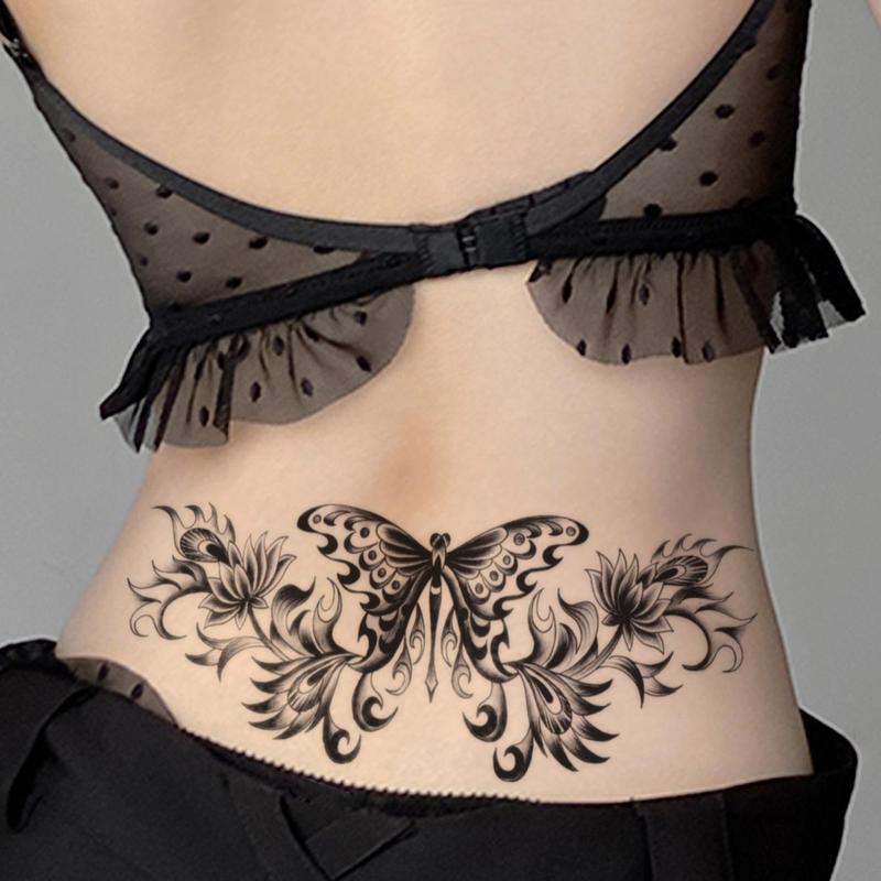 Butterfly Pattern Temporary Tattoo Sticker, 1 Count Floral Pattern Body Art Sticker, Body Art Decoration for Women & Girls